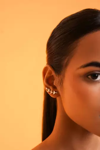 Enchannted gold leaf climber stud earring