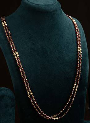 Red Beads Chain Double Line With Gold Beads 2