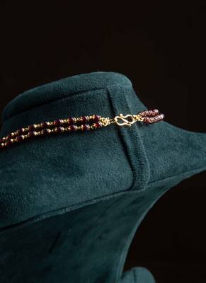 Red Beads Chain Double Line With Gold Beads 3