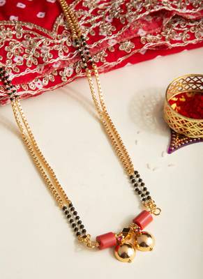 Golden And Black Beads Mangalsutra Long With Double Vati Tali 5