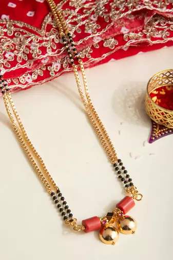Golden And Black Beads Mangalsutra Long With Double Vati Tali