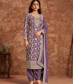Purple premium dolla jacquard embroidered semi stitched salwar suit