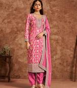 Pink premium dolla jacquard embroidered semi stitched salwar suit