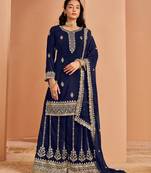 Navy blue premium georgette embroidered semi stitched salwar suit