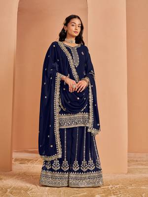 Navy blue premium georgette embroidered semi stitched salwar suit 2