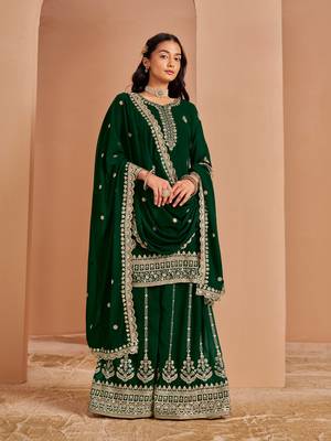Dark green premium georgette embroidered salwar suit 1