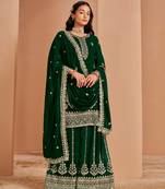 Dark green premium georgette embroidered salwar suit