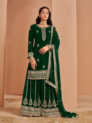 Dark green premium georgette embroidered salwar suit 2