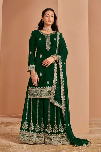 Dark green premium georgette embroidered salwar suit