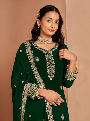 Dark green premium georgette embroidered salwar suit 3