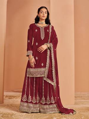 Maroon premium georgette embroidered salwar suit 1
