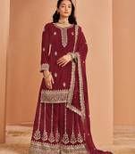 Maroon premium georgette embroidered semi stitched salwar suit