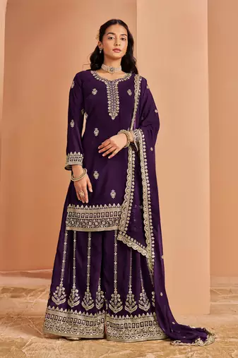 Purple premium georgette embroidered salwar suit