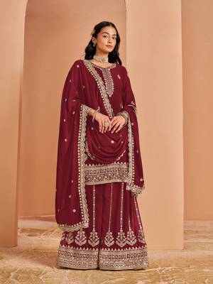 Maroon premium georgette embroidered salwar suit 2