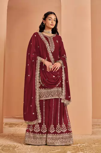 Maroon premium georgette embroidered salwar suit