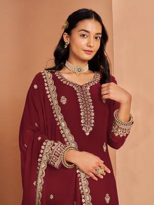 Maroon premium georgette embroidered salwar suit 3