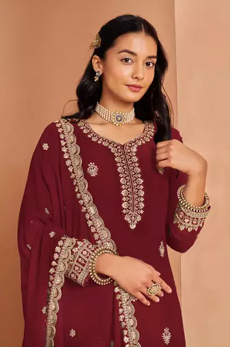 Maroon premium georgette embroidered salwar suit