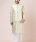 kurta cotton blend set Embroidered gold nehru jacket with kurta payjama set