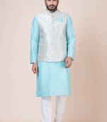 kurta cotton blend set Embroidered gold nehru jacket with kurta payjama set