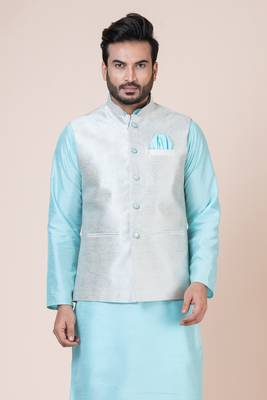 kurta cotton blend set Embroidered gold nehru jacket with kurta payjama set 2