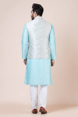 kurta cotton blend set Embroidered gold nehru jacket with kurta payjama set 3