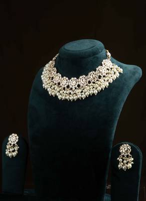 Gold-Plated Necklace with Pearl Jhumkis & Stone-Studded Earrings Set 2