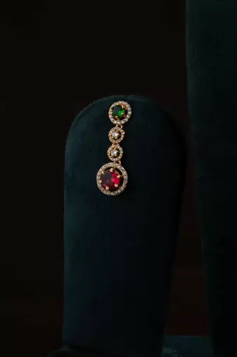 Gold Chain Necklace with Pink Stone Pendant & Matching Earrings