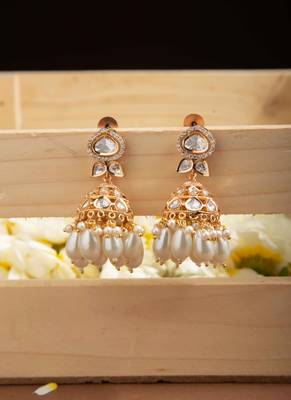 Classic Kundan Jhumka Earrings with White Drops 1