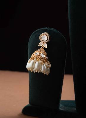 Classic Kundan Jhumka Earrings with White Drops 3