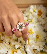Kundan stone floral design statement ring