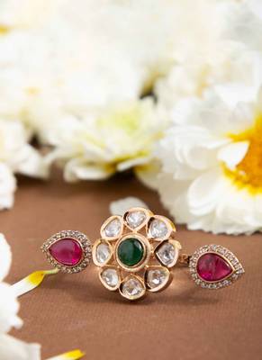 Kundan stone floral design statement ring 2