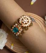 Kundan & Emerald Dual Motif Bracelet with Antique Silver Chain