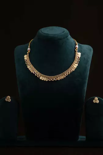 Gold-Plated Necklace with Red & Green Stone Accents