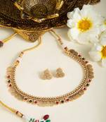 Gold-Plated Necklace with Red & Green Stone Accents