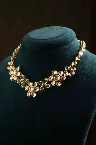 Kundan Necklace Set with Green Stones