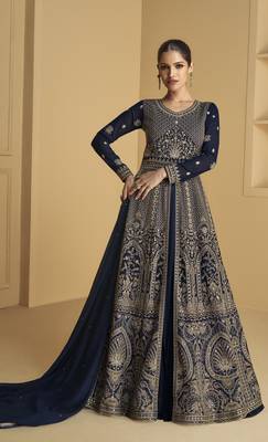 Blue embroidered georgette anarkali salwar suit 1