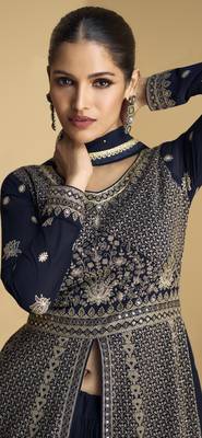 Blue embroidered georgette anarkali salwar suit 2