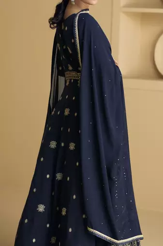 Blue embroidered georgette anarkali salwar suit