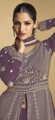 Mauve embroidered georgette anarkali salwar suit 2