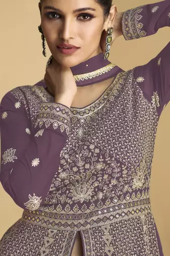 Mauve embroidered georgette anarkali salwar suit