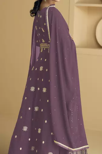 Mauve embroidered georgette anarkali salwar suit