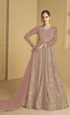 Peach embroidered georgette anarkali salwar suit 1