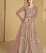 Peach embroidered georgette semi-anarkali salwar suit