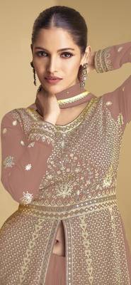 Peach embroidered georgette anarkali salwar suit 2
