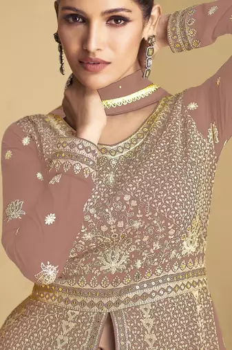 Peach embroidered georgette anarkali salwar suit