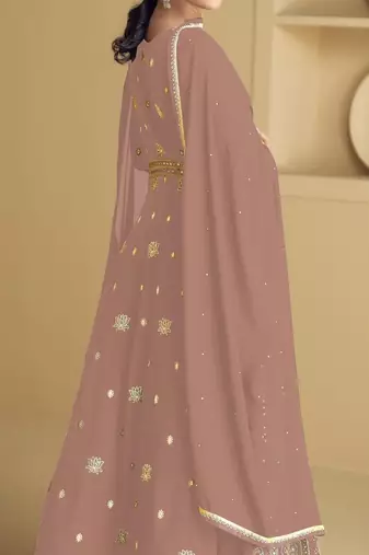 Peach embroidered georgette anarkali salwar suit
