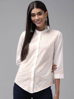 Hand embroidered white cotton lucknowi chikankari shirt 1