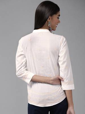 Hand embroidered white cotton lucknowi chikankari shirt 2