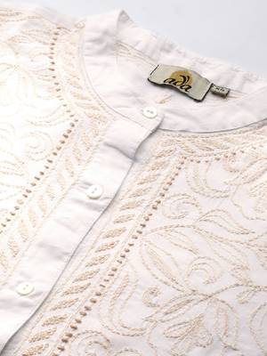 Hand embroidered white cotton lucknowi chikankari shirt 5
