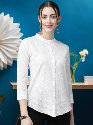 Hand embroidered white cotton lucknowi chikankari shirt 1